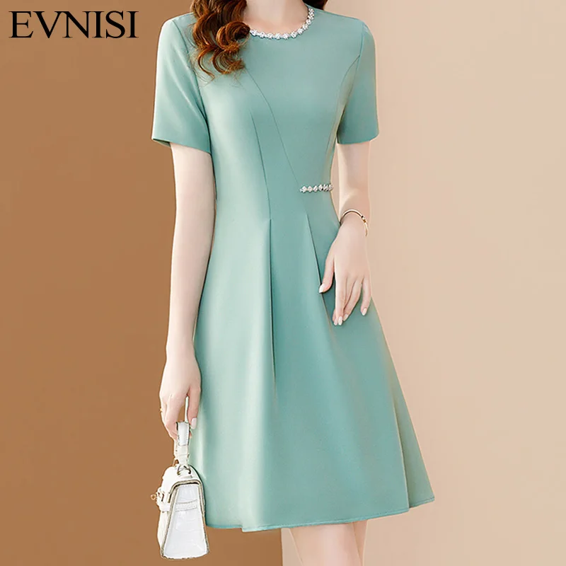 EVNISI Elegant Green Chiffon Dress Short Sleeve O-neck Chic Beading Office A-LINE Dresses For Women Party Slim Vestido Summer
EVNISI Elegant Green Chiffon Dress Short Sleeve O-neck Chic Beading Office A-LINE Dresses For Women Party Slim Vestido Summer