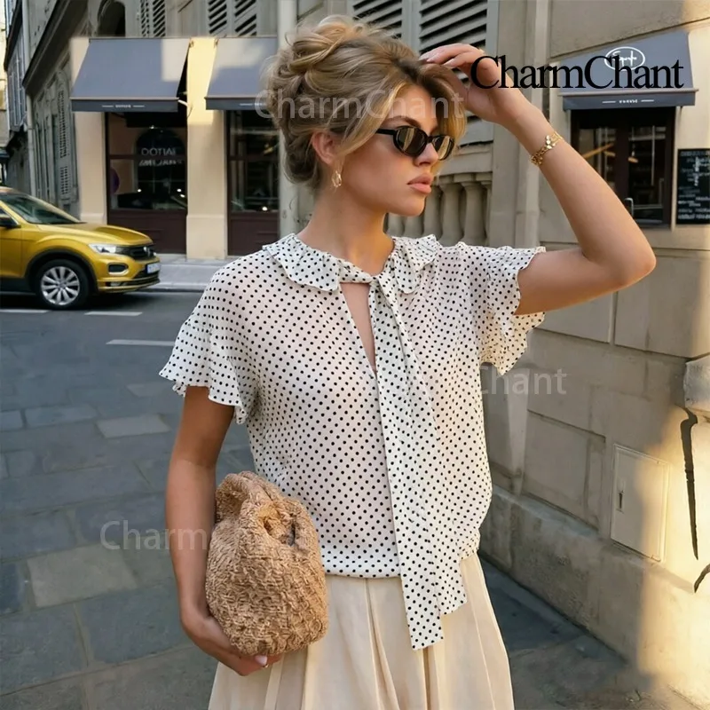 CHARMCHANT Chiffon Polka Dot Blouse Women Long Tie Collar Short Sleeve Loose Fit Shirt Elegant Casual Office Summer Top 2026
CHARMCHANT Chiffon Polka Dot Blouse Women Long Tie Collar Short Sleeve Loose Fit Shirt Elegant Casual Office Summer Top 2026
