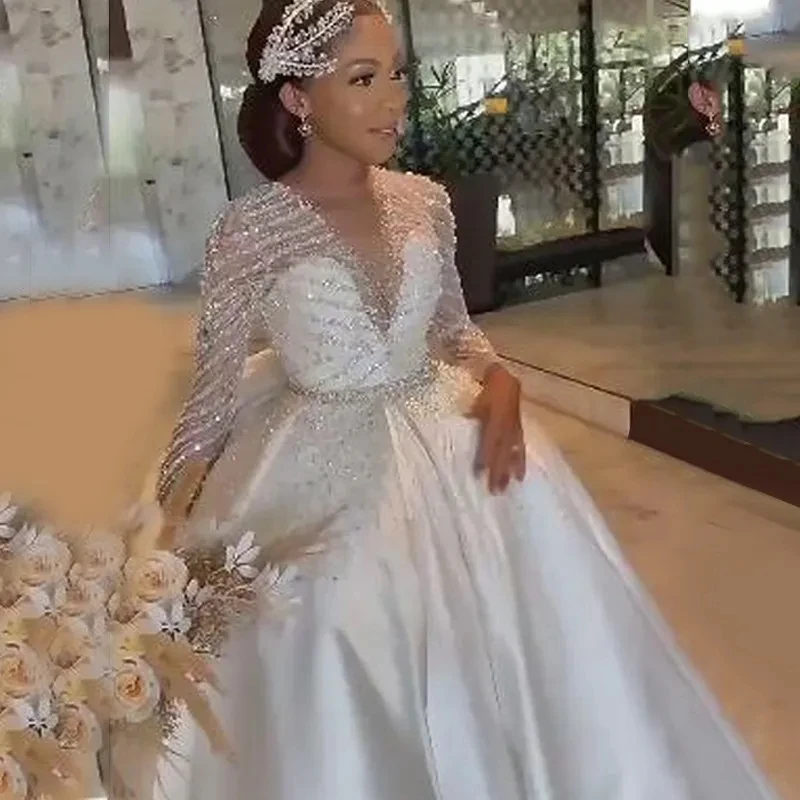 Luxury Mermaid Wedding Dresses 2024 with Detachable Train V-neck Long Sleeves Beading Satin Bridal Gown Satin Robe De Mariee
Luxury Mermaid Wedding Dresses 2024 with Detachable Train V-neck Long Sleeves Beading Satin Bridal Gown Satin Robe De Mariee