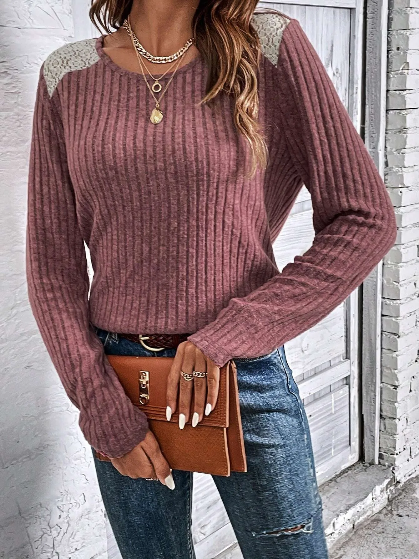 Winter Clothes Woman Sweater Cotton Round Neck Pullover Lace Shoulder Patch Knit Top Cropped Hem Soft Long Sleeve Sweater
Winter Clothes Woman Sweater Cotton Round Neck Pullover Lace Shoulder Patch Knit Top Cropped Hem Soft Long Sleeve Sweater