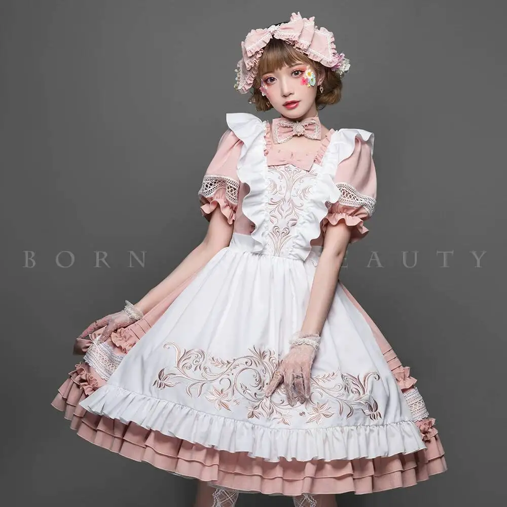 Maid Style Lolita Dress Pink Puff Sleeve Embroidered Apron Lace Ruffle Bow Victorian Kawaii Tea Party Cosplay Costume
Maid Style Lolita Dress Pink Puff Sleeve Embroidered Apron Lace Ruffle Bow Victorian Kawaii Tea Party Cosplay Costume