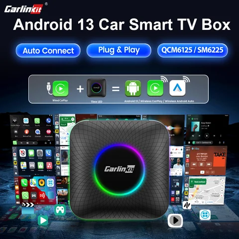 CarlinKit 3 In 1 Android 13 TV Box Wireless CarPlay Android Auto Adapter Qualcomm 8-Core 4G LTE GPS For Netflix CarPlay Ai Box