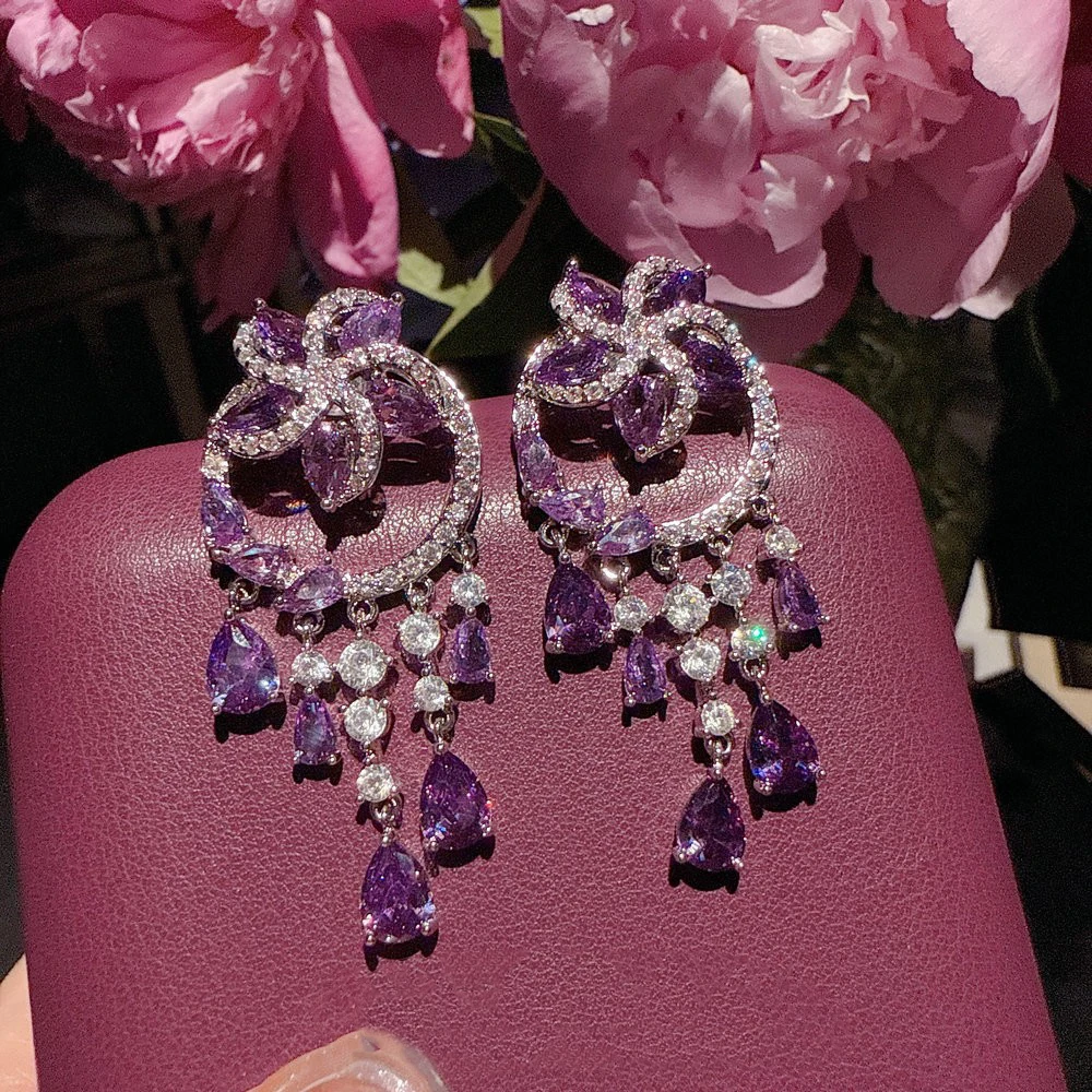 Purple flower drop garland gem earrings banquet tassel zircon party banquet long ear accessory
Purple flower drop garland gem earrings banquet tassel zircon party banquet long ear accessory
