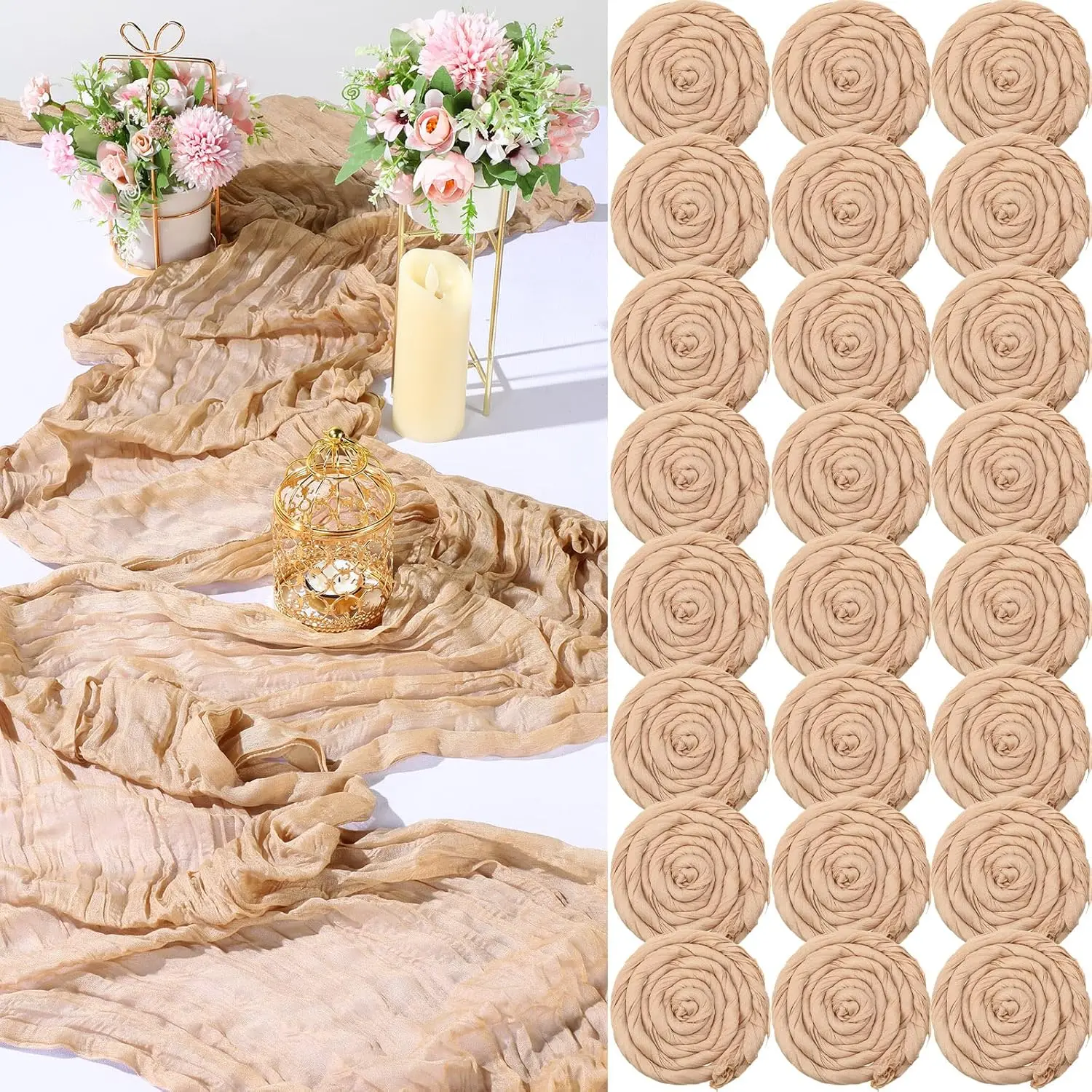 24 Pack Gauze Table Runner 120 Inch Long Cheesecloth for Wedding Rustic Boho Party Decoration
24 Pack Gauze Table Runner 120 Inch Long Cheesecloth for Wedding Rustic Boho Party Decoration