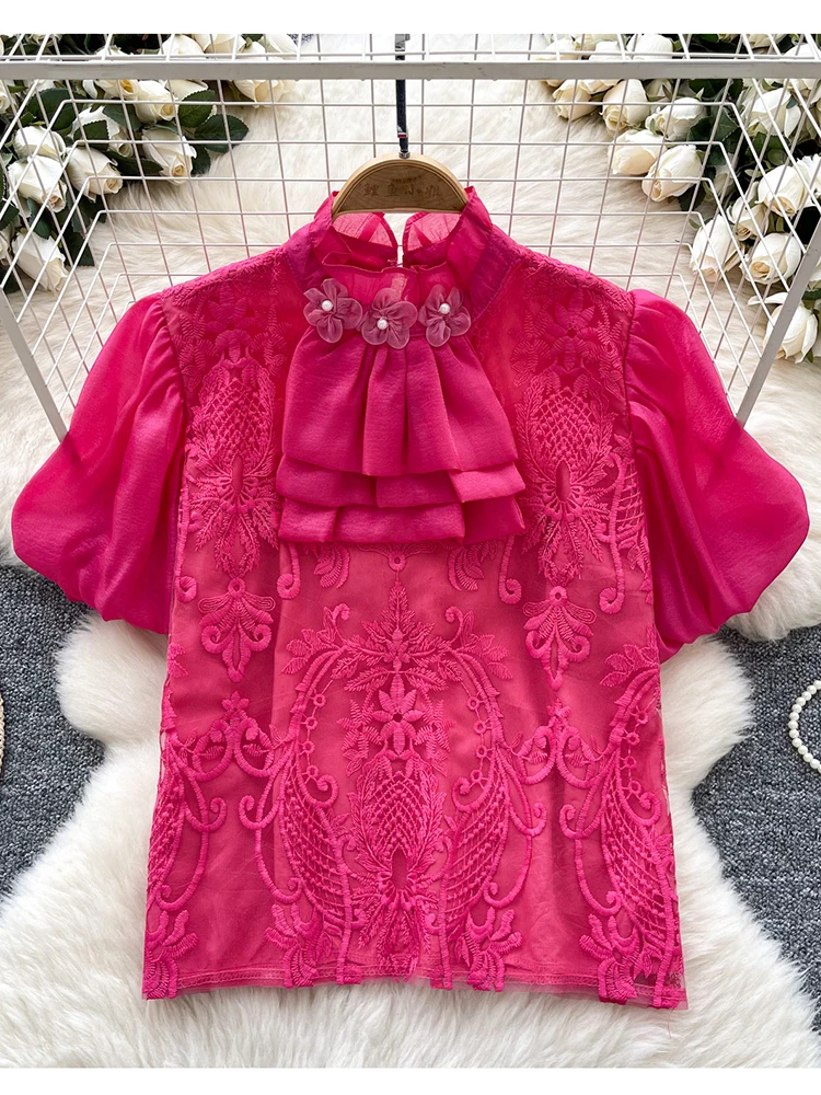 Summer Women's Mesh Embroidered Short Sleeve Tuxedo Shirt New Light Luxury Fashion Exquisite Bubble Sleeve Blouse Tops W08
Summer Women's Mesh Embroidered Short Sleeve Tuxedo Shirt New Light Luxury Fashion Exquisite Bubble Sleeve Blouse Tops W08
