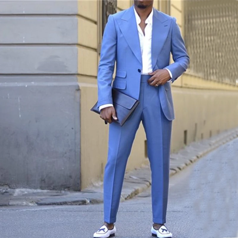 Light Blue Men Suits Peaked Lapel One Button Blazer Jacket Tuxedos Groom Wedding Suits Costume Mariage Homme 2 Piece Coat Pant
Light Blue Men Suits Peaked Lapel One Button Blazer Jacket Tuxedos Groom Wedding Suits Costume Mariage Homme 2 Piece Coat Pant