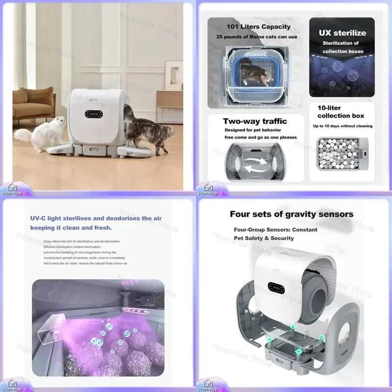 Large Capacity 101L Smart Automatic Cat Litter Box with Self Cleaning Function APP Control Quiet Operation Odor Control
Large Capacity 101L Smart Automatic Cat Litter Box with Self Cleaning Function APP Control Quiet Operation Odor Control