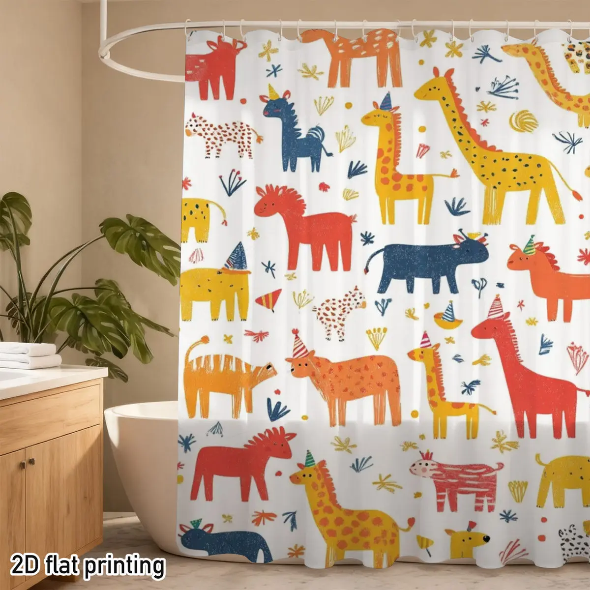 Safari Animal Shower Curtain Giraffe Zebra Lion Party Hat Illustration Colorful Kids Bathroom Decor 180x180cm
Safari Animal Shower Curtain Giraffe Zebra Lion Party Hat Illustration Colorful Kids Bathroom Decor 180x180cm
