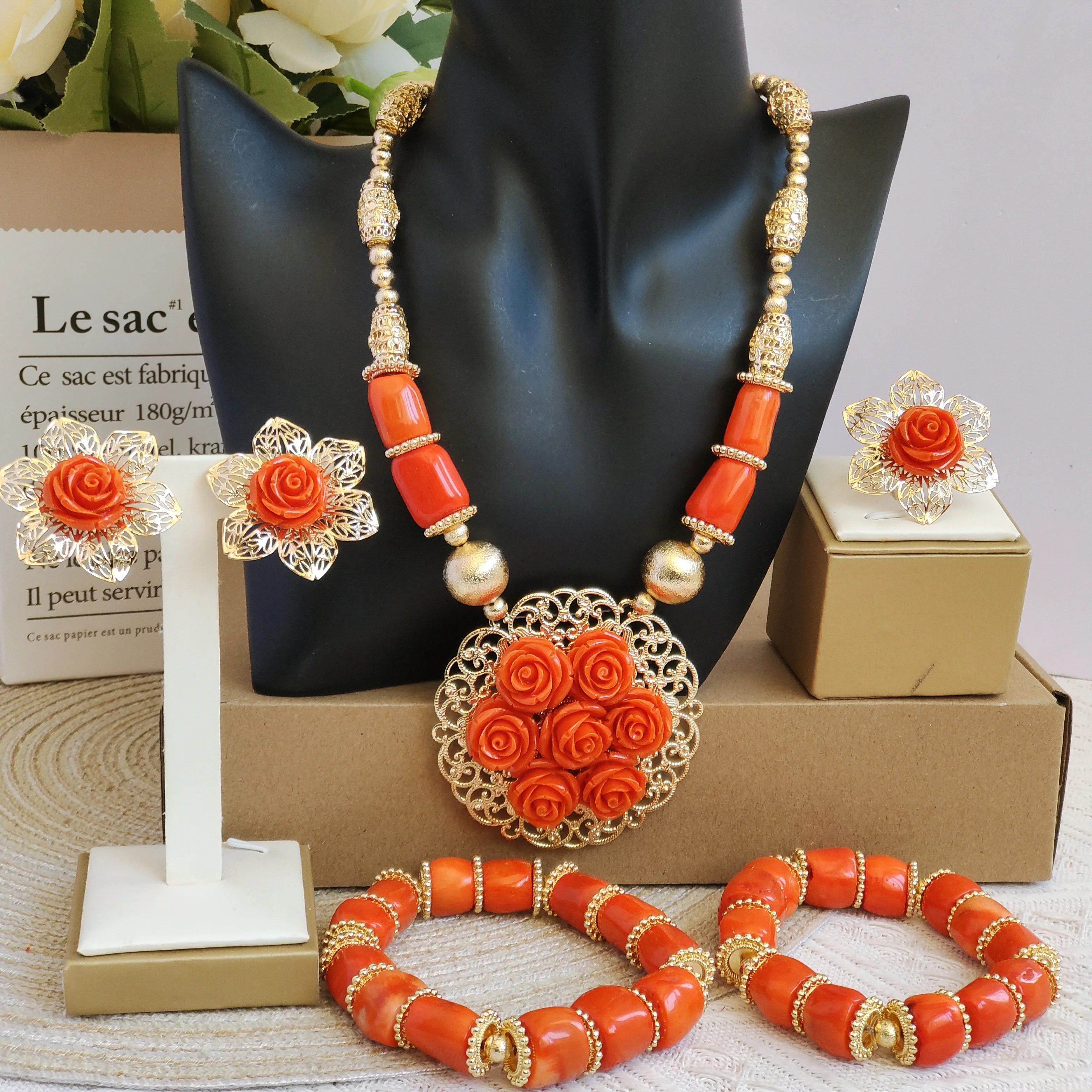 nigerian bride wedding jewelry real coral beaded set necklace bracelet earrings ring
nigerian bride wedding jewelry real coral beaded set necklace bracelet earrings ring