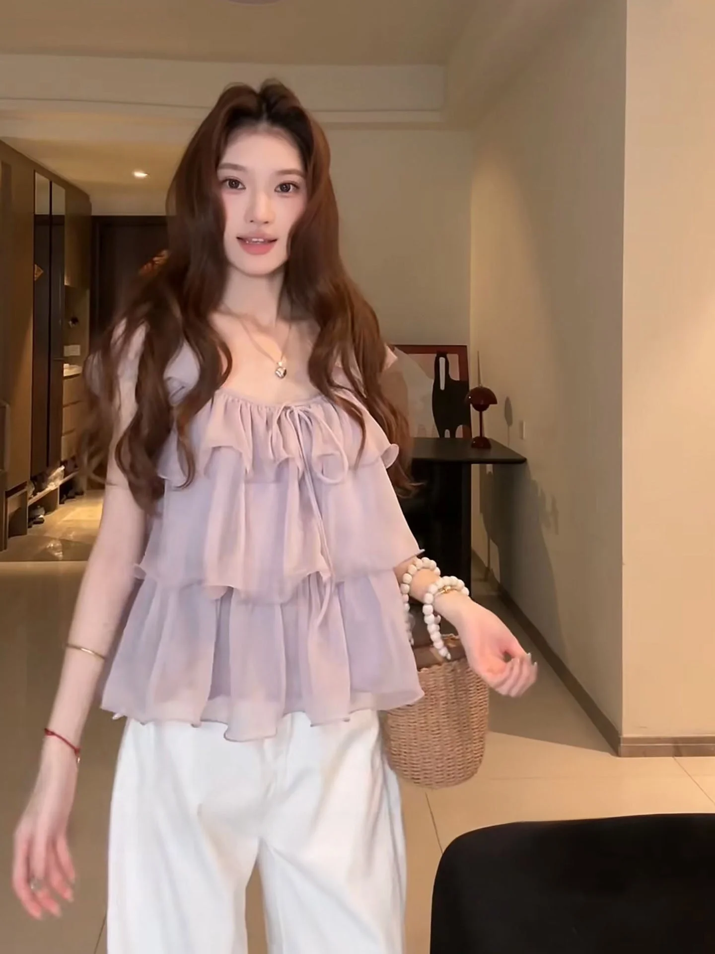 Summer Purple Short Sleeve Shirt Women's Loose Slimming Small Size Blouse French Style Embellished Hem Tie Detail Top
Summer Purple Short Sleeve Shirt Women's Loose Slimming Small Size Blouse French Style Embellished Hem Tie Detail Top