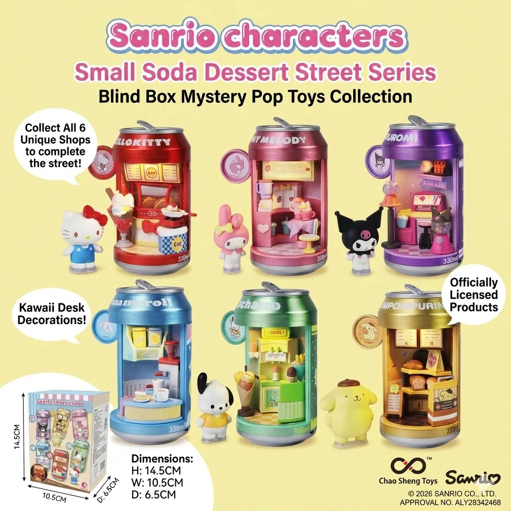 Chaosheng x Sanrio Soda Can Dessert Street Blind Box Hello Kitty Kuromi Cinnamoroll Kawaii Mystery Box Mini Figures Desk Toys
Chaosheng x Sanrio Soda Can Dessert Street Blind Box Hello Kitty Kuromi Cinnamoroll Kawaii Mystery Box Mini Figures Desk Toys