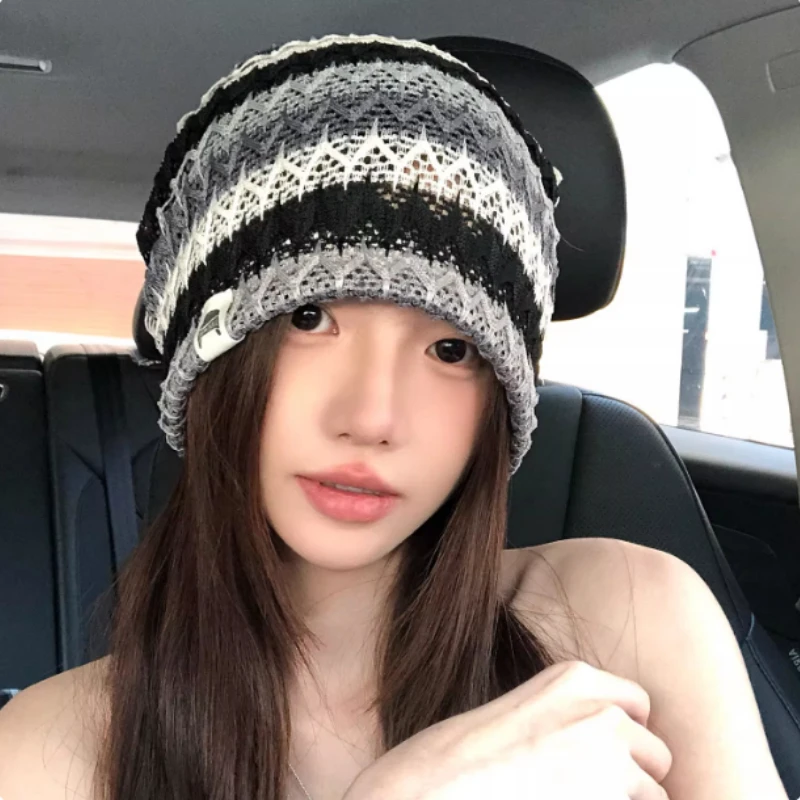 New Japanese Color-blocked Striped Hollow Fashion Pullover Hat for Women Spring and Summer Thin Travel Casual Beanie Caps
New Japanese Color-blocked Striped Hollow Fashion Pullover Hat for Women Spring and Summer Thin Travel Casual Beanie Caps