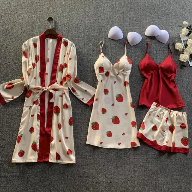 4 Pcs/Set Women Pajamas Suit Nightgown Nightdress Top Shorts Set Silky Satin Loose Lace-up Waist Thin Women Sleepwear Set
4 Pcs/Set Women Pajamas Suit Nightgown Nightdress Top Shorts Set Silky Satin Loose Lace-up Waist Thin Women Sleepwear Set