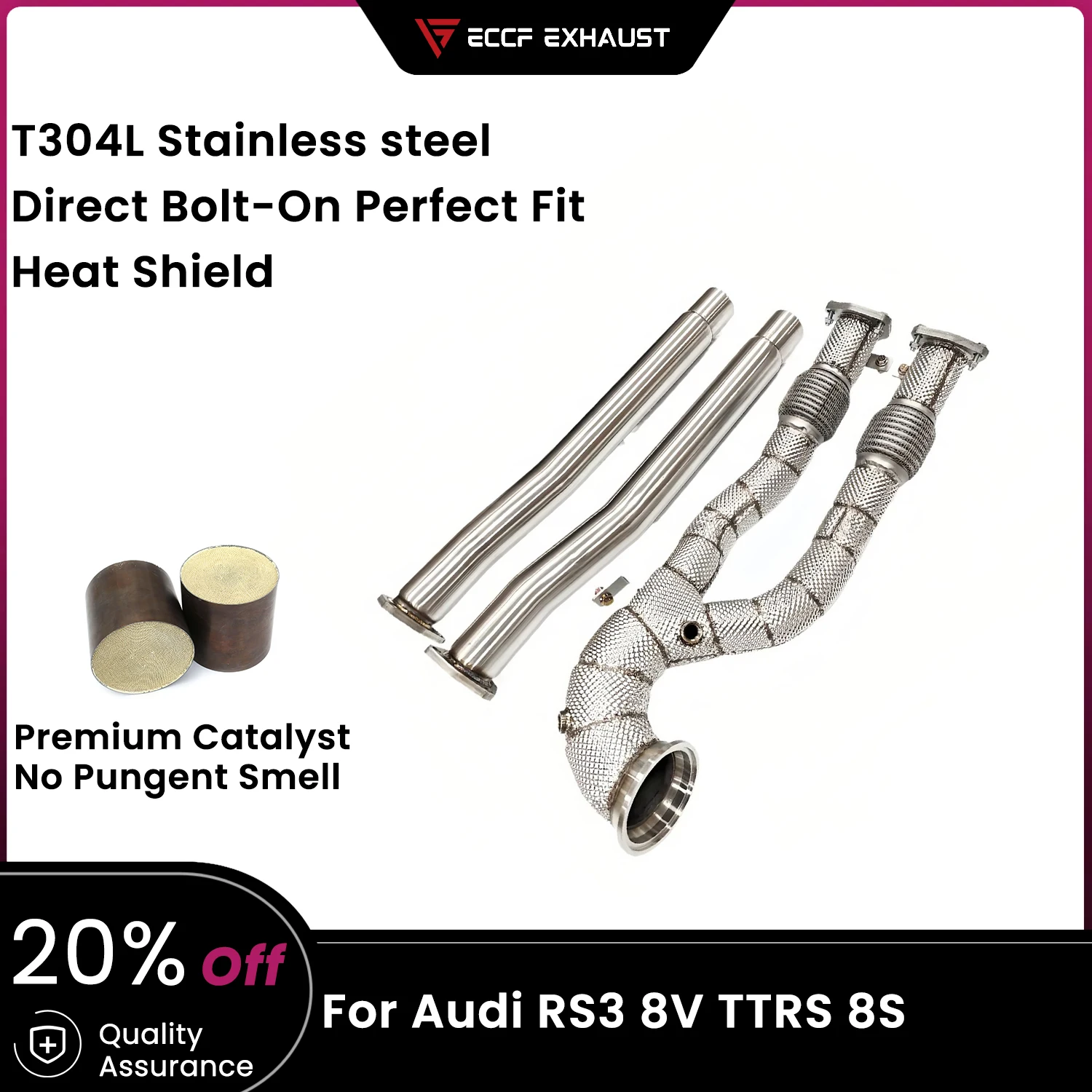 ECCF Sports Downpipe With Heat Shield For Audi RS3 8V TTRS 8S Aggressive Exhaust Sound High Flow Performance Upgrade
ECCF Sports Downpipe With Heat Shield For Audi RS3 8V TTRS 8S Aggressive Exhaust Sound High Flow Performance Upgrade