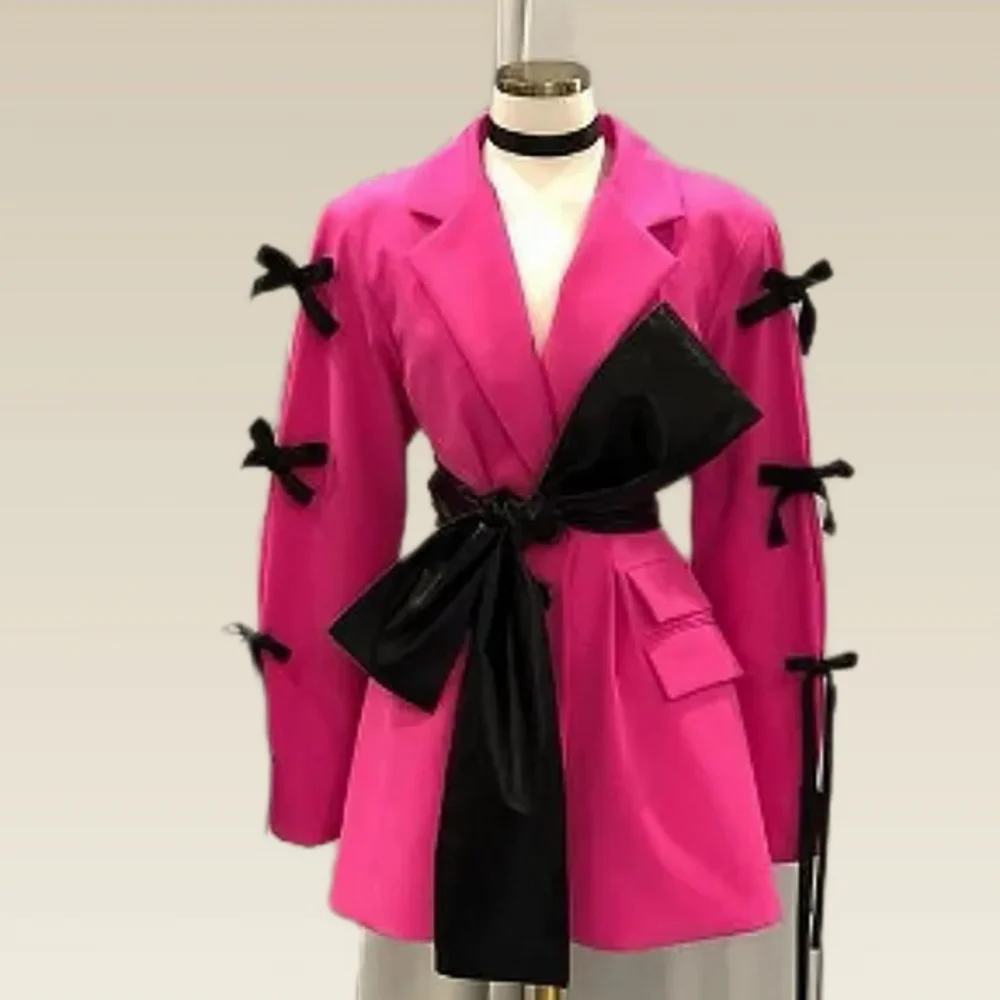 Fuchsia Women Blouses With Black Bows Hot Pink Slim Jacket Satin V Neck Blouse Autumn Spring Long Sleeve Girla BirthdayTops
Fuchsia Women Blouses With Black Bows Hot Pink Slim Jacket Satin V Neck Blouse Autumn Spring Long Sleeve Girla BirthdayTops