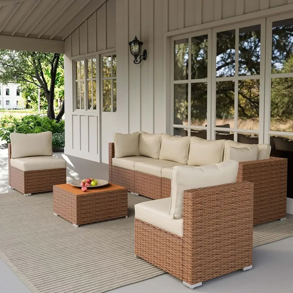 Special Offer7-Piece Outdoor Patio Furniture Set: Sectional Sofa With Cushions And Glass Table (Cream White)
Special Offer7-Piece Outdoor Patio Furniture Set: Sectional Sofa With Cushions And Glass Table (Cream White)