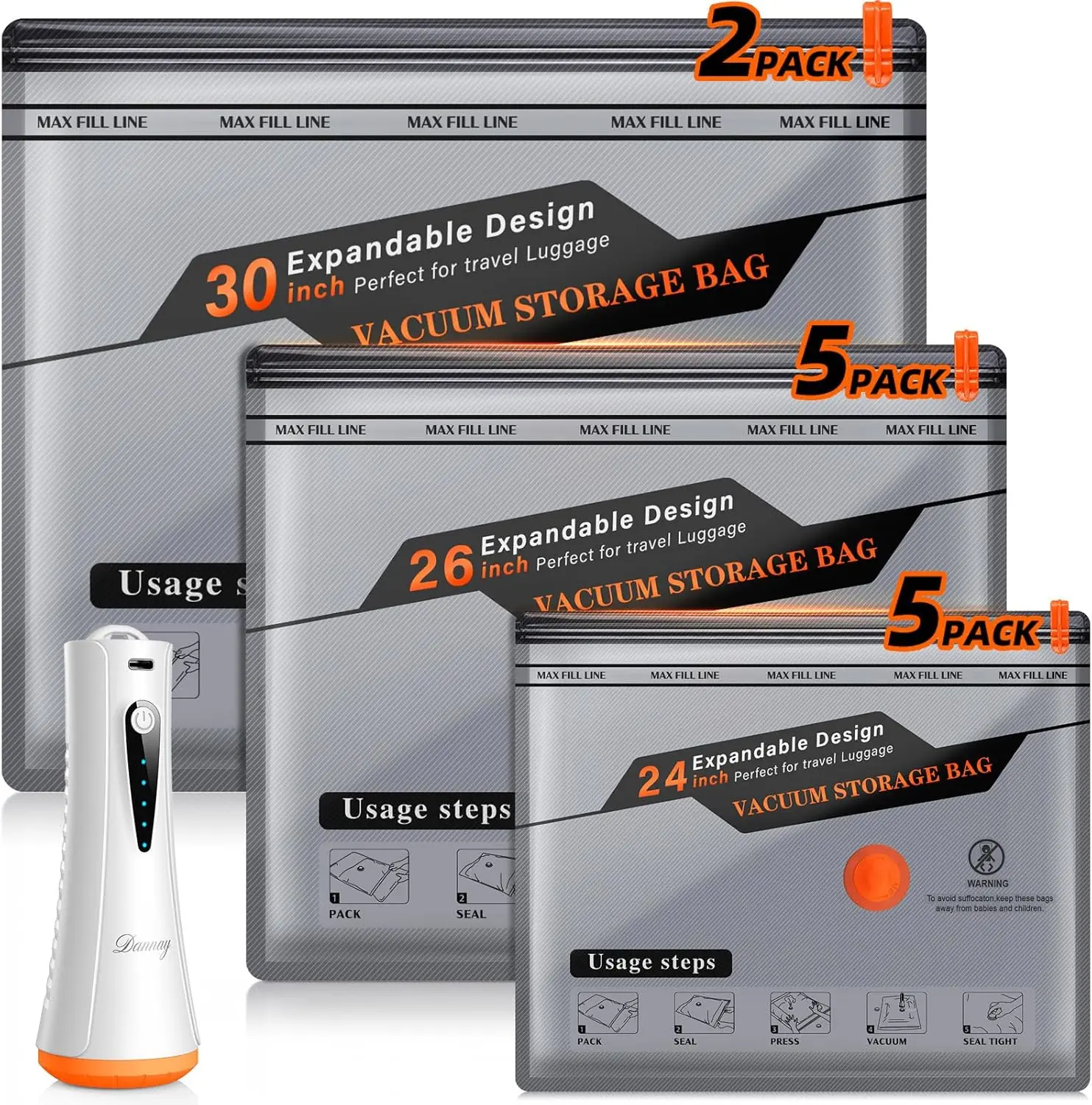 12 Pack Vacuum Storage Bags with Rechargeable Pump, Space Saver for Travel & Home, Fast Compression, Leak-Proof, Portable
12 Pack Vacuum Storage Bags with Rechargeable Pump, Space Saver for Travel & Home, Fast Compression, Leak-Proof, Portable