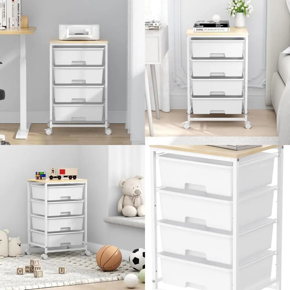 4-Tier Multipurpose Rolling Storage Cart with 4 Drawers and Lockable Wheels, Bright White for Home Office and Dorm Use
4-Tier Multipurpose Rolling Storage Cart with 4 Drawers and Lockable Wheels, Bright White for Home Office and Dorm Use