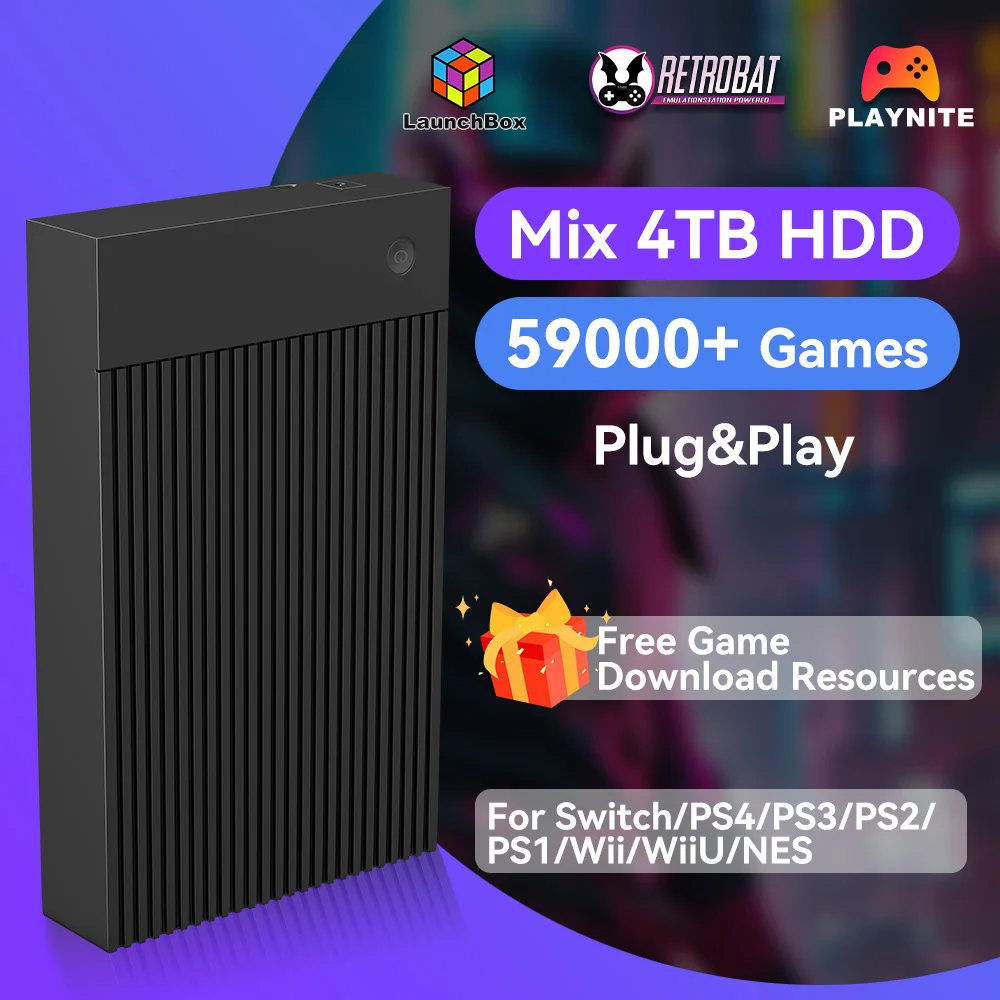 3 System in 1 Mix 4TB Gaming HDD with 59000+Games for Switch/PS4/PS3/PS2/PS1/Wii/WiiU/NES Launchbox&Playnite&Retrobat for Win PC
3 System in 1 Mix 4TB Gaming HDD with 59000+Games for Switch/PS4/PS3/PS2/PS1/Wii/WiiU/NES Launchbox&Playnite&Retrobat for Win PC