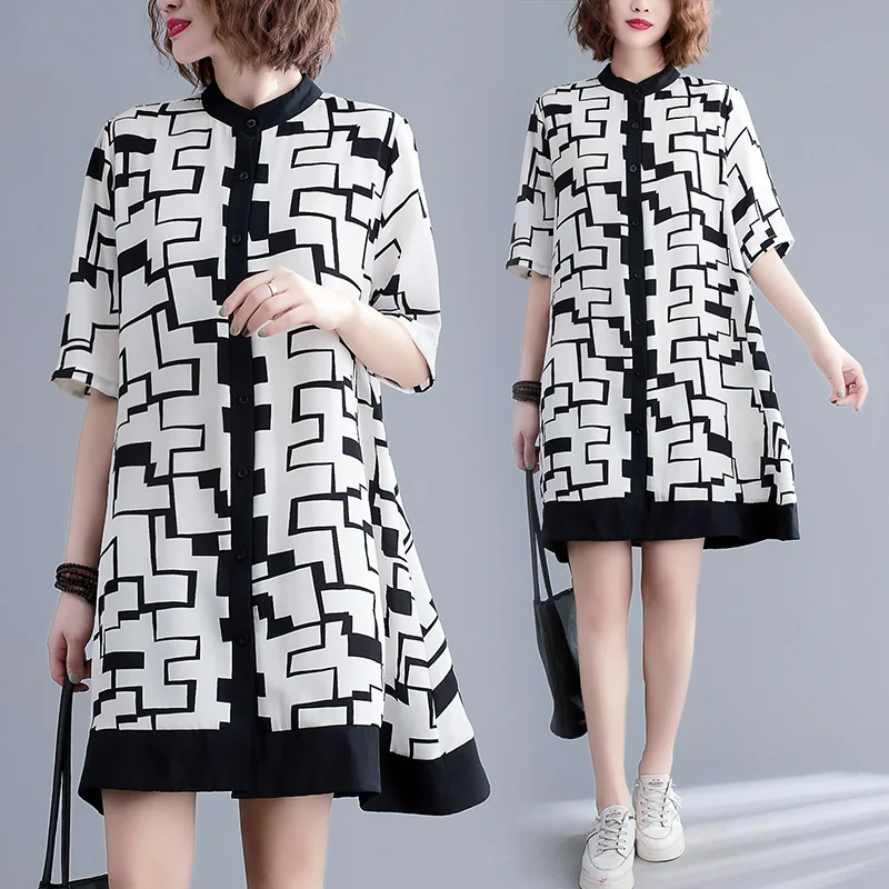 #3216 Summer Chiffon Dress Women Short Sleeve Casual Print Shirt Dress Stand Collar Loose Sexy Short Ladies Dresses Korean Style
#3216 Summer Chiffon Dress Women Short Sleeve Casual Print Shirt Dress Stand Collar Loose Sexy Short Ladies Dresses Korean Style