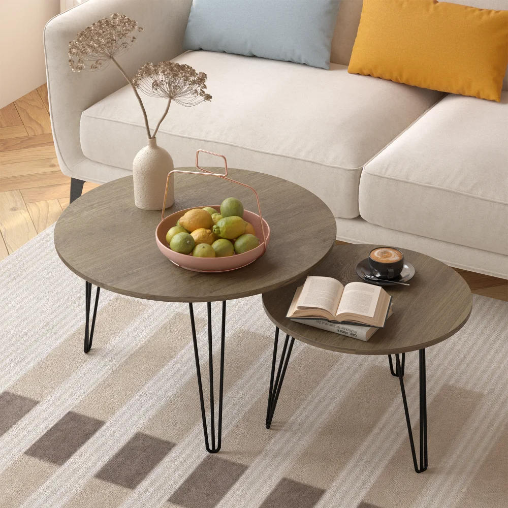 27.56 Inch Round Nesting Coffee Tables Set of 2, Round Wood Tabletop, Sturdy Metal Base for Living Room, Bedroom
27.56 Inch Round Nesting Coffee Tables Set of 2, Round Wood Tabletop, Sturdy Metal Base for Living Room, Bedroom