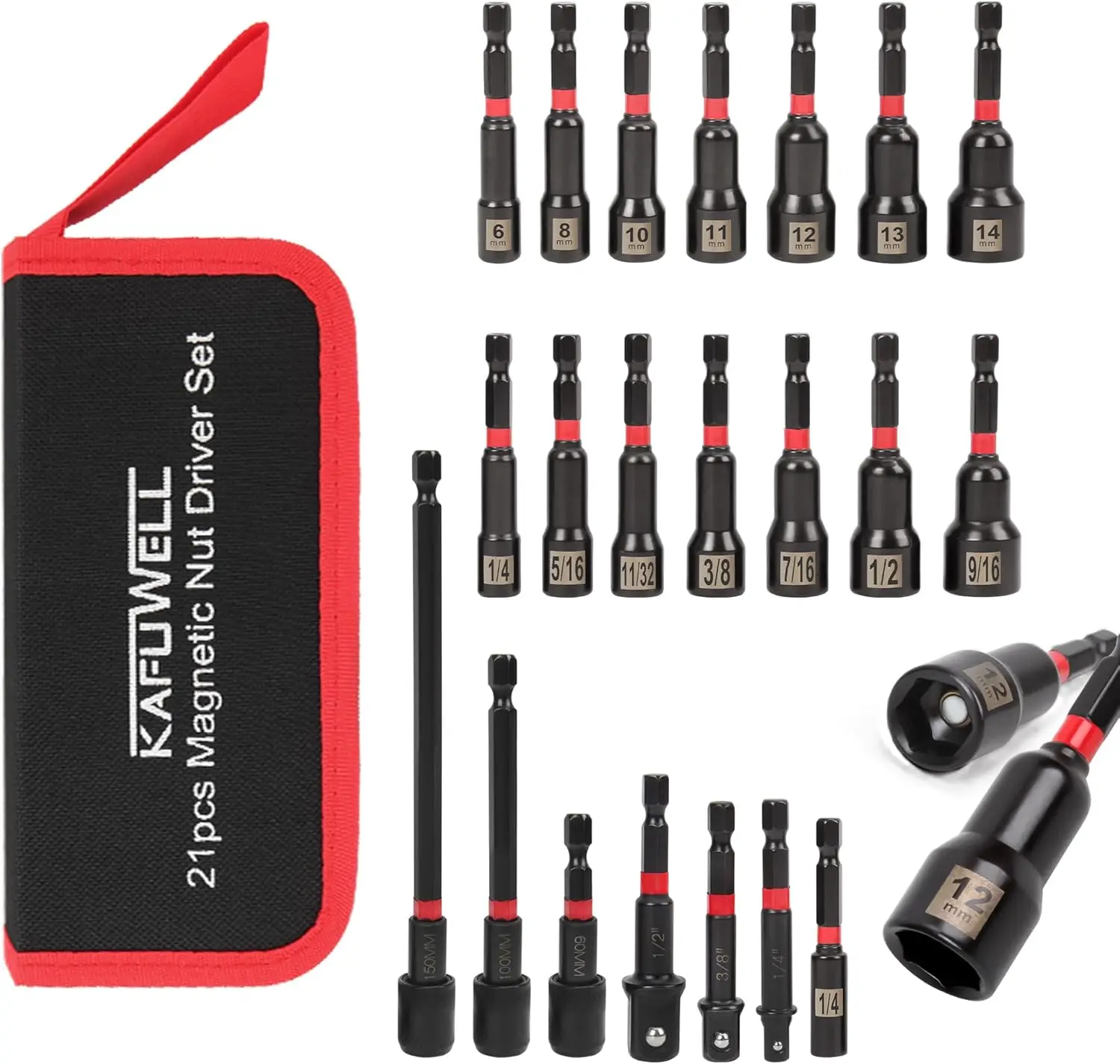 21PCS Magnetic Nut Driver Set with 1/4" Impact Drill Bits, Metric & SAE Sockets, Quick-Release Holder and Storage Bag
21PCS Magnetic Nut Driver Set with 1/4" Impact Drill Bits, Metric & SAE Sockets, Quick-Release Holder and Storage Bag