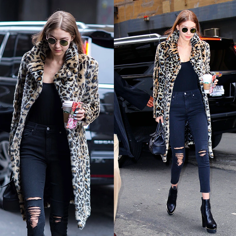 Gigi Hadid Women's Thickened Warmth Medium Length Faux Fur Leopard Print Coat Jacket Retro Commute Style Long Sleeve Coat
Gigi Hadid Women's Thickened Warmth Medium Length Faux Fur Leopard Print Coat Jacket Retro Commute Style Long Sleeve Coat
