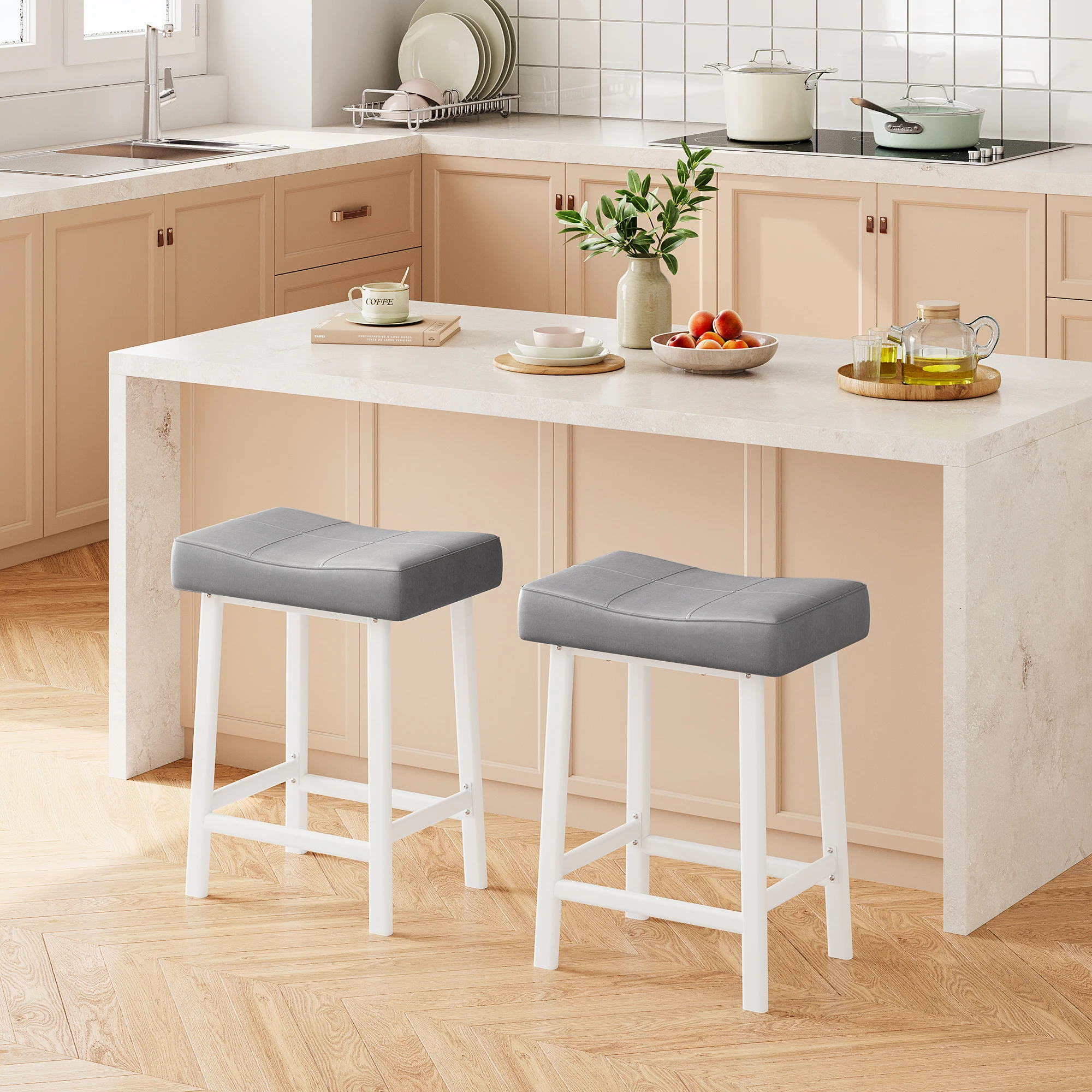 Set of 2 24" Bar Stools for Kitchen Island - Bonded Leather Counter Height Stools Thick Saddle Seat, Breakfast Nook Stool
Set of 2 24" Bar Stools for Kitchen Island - Bonded Leather Counter Height Stools Thick Saddle Seat, Breakfast Nook Stool