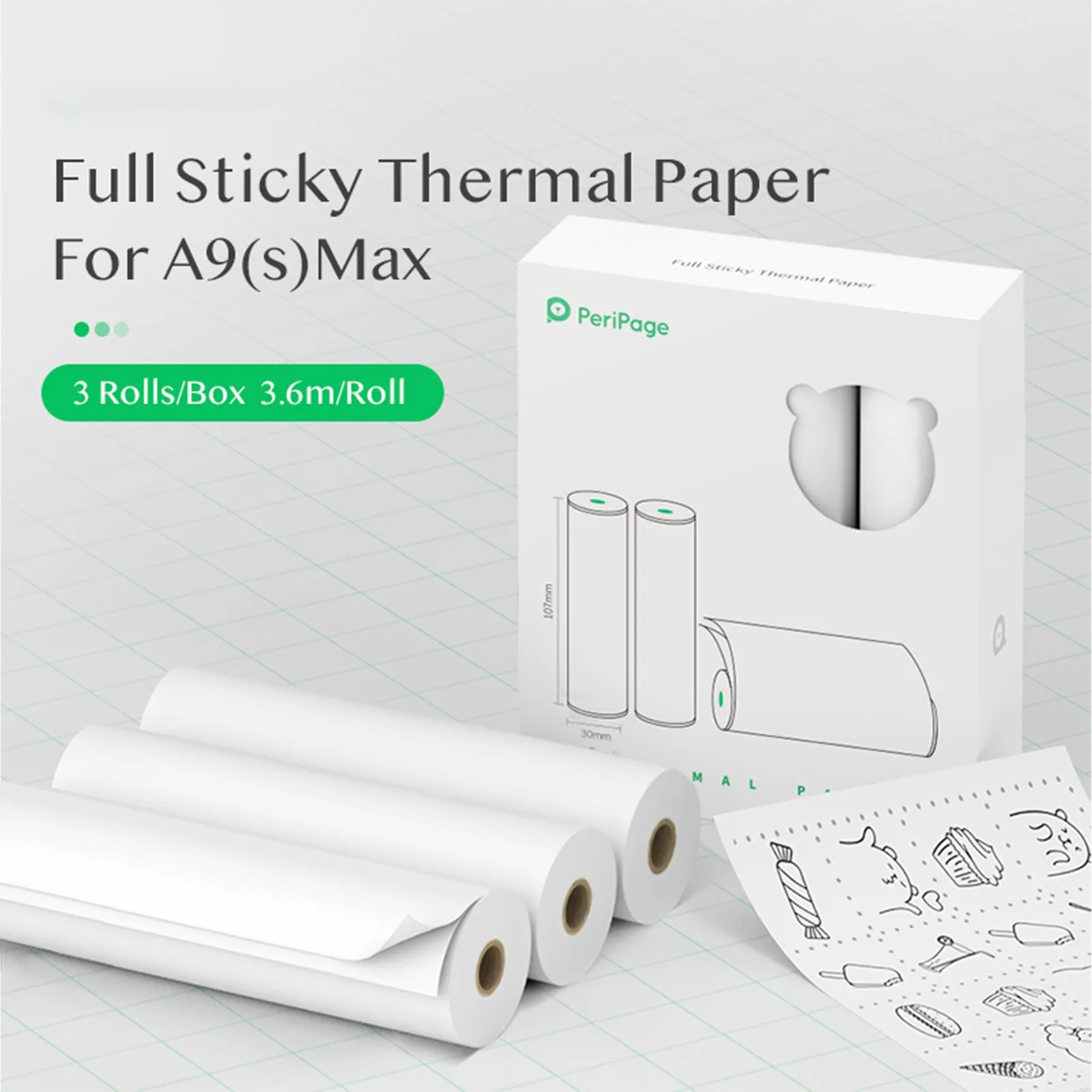 107*30mm recording sticker thermal printing paper (can be pasted) ten years three proof bisphenol A free suitable for A9 Max/A9s
107*30mm recording sticker thermal printing paper (can be pasted) ten years three proof bisphenol A free suitable for A9 Max/A9s
