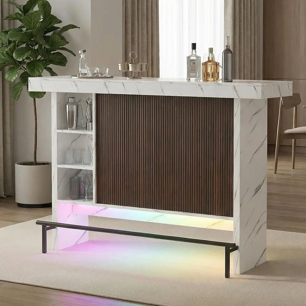 62" ern Home Bar Table with LED Lighting, 2-Tier Cabinet & 3 Open Shelves, Bar Height Marble Island Table with Metal ootrest, or
62" ern Home Bar Table with LED Lighting, 2-Tier Cabinet & 3 Open Shelves, Bar Height Marble Island Table with Metal ootrest, or