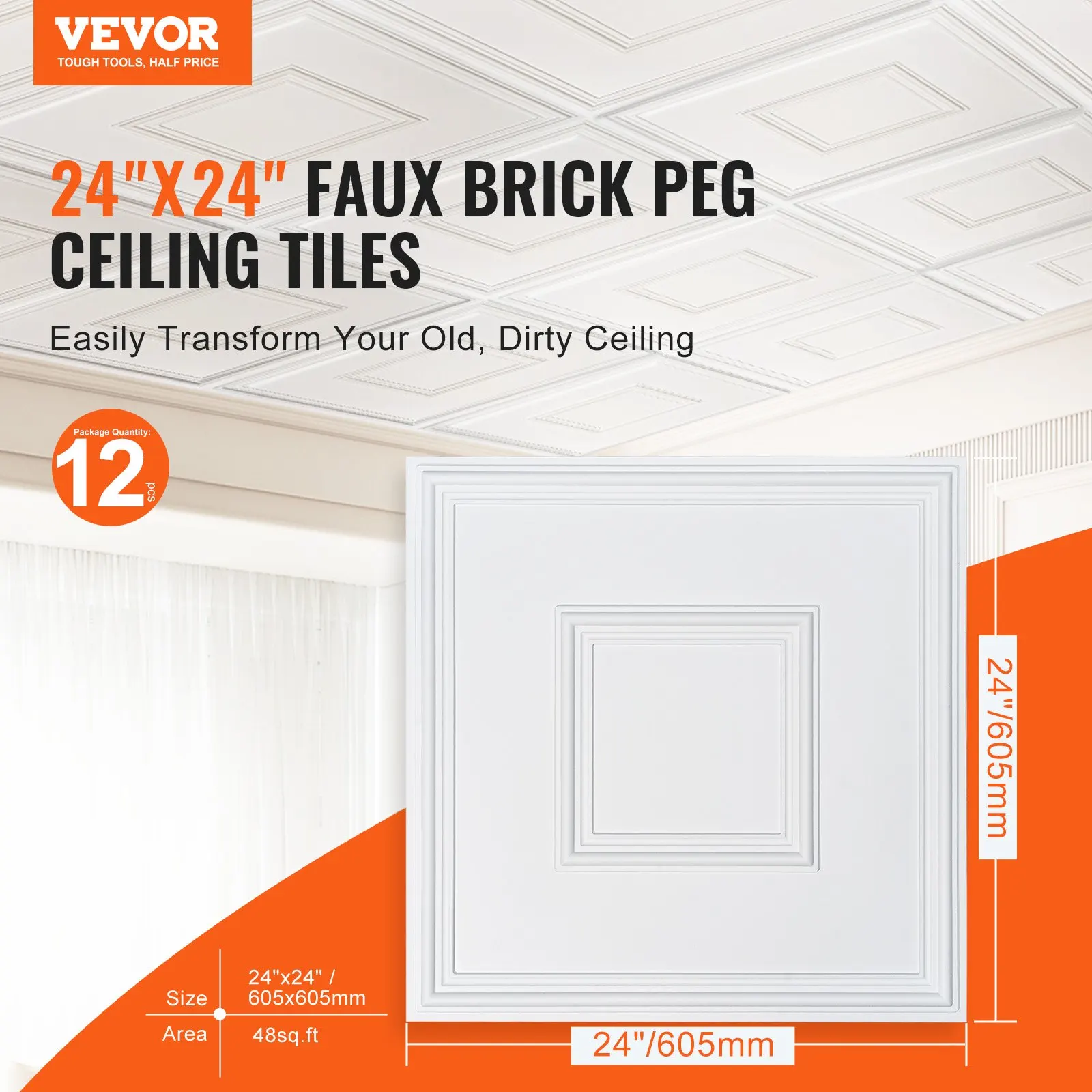 Ceiling Tiles, 12-Pack 24 X 24 In, Drop Ceiling Tiles Premium PVC Sheet, Easy Installation/ Cutting Plastic Glue-up Ceiling
Ceiling Tiles, 12-Pack 24 X 24 In, Drop Ceiling Tiles Premium PVC Sheet, Easy Installation/ Cutting Plastic Glue-up Ceiling