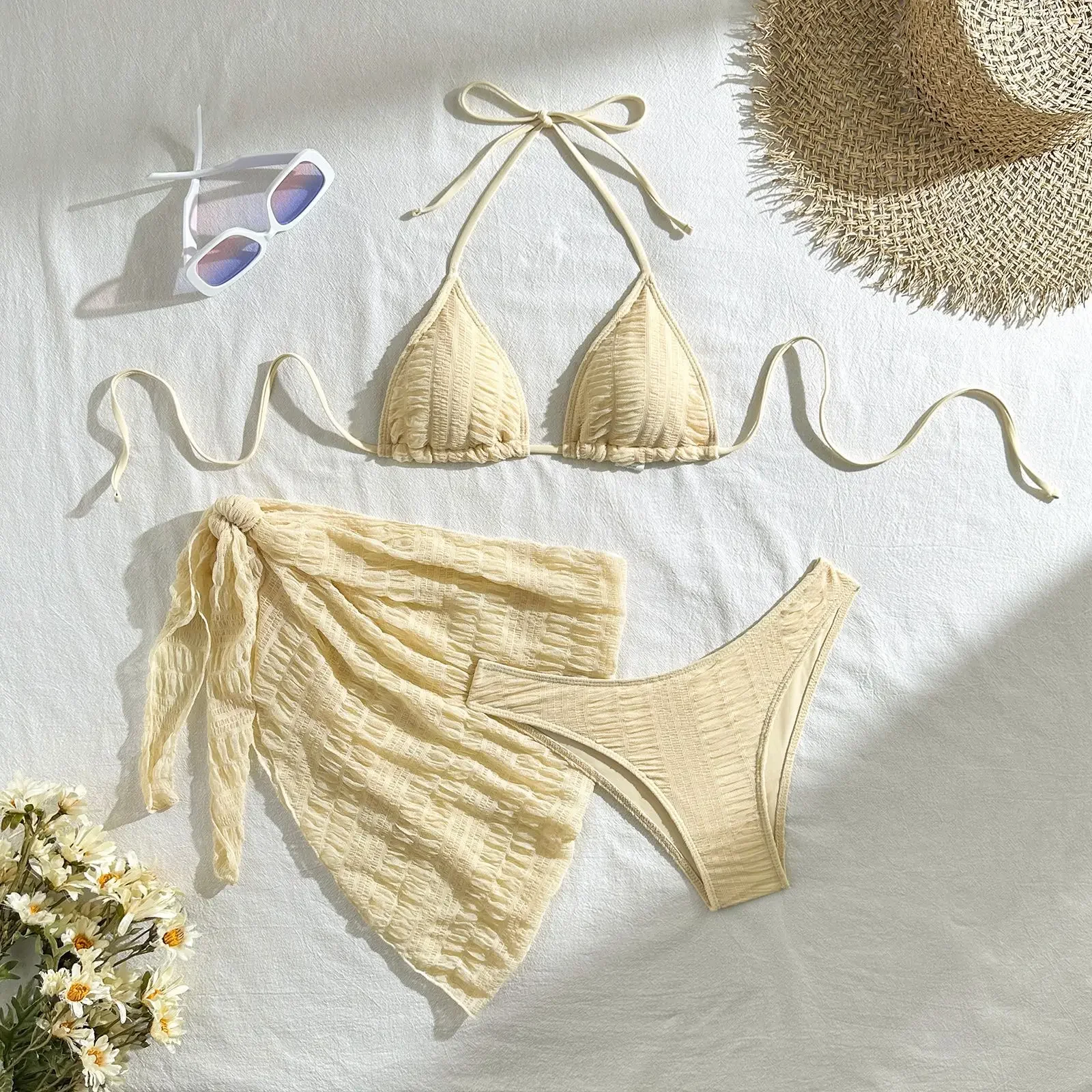 2025 New Bikini Set Women's Sexy Solid Color 3 Piece Swimsuit Mesh Beach Skirt Thong Triangle Halter Swimwear Bathing Suit
2025 New Bikini Set Women's Sexy Solid Color 3 Piece Swimsuit Mesh Beach Skirt Thong Triangle Halter Swimwear Bathing Suit