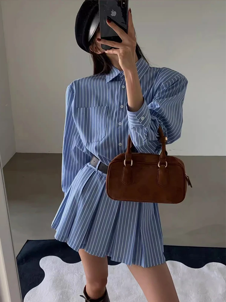 Spring New Sle Women's irt Dr with Belt A-Line ort Skirt Striped Pleated Korean Version Long Sve Polyester Fiber
Spring New Sle Women's irt Dr with Belt A-Line ort Skirt Striped Pleated Korean Version Long Sve Polyester Fiber
