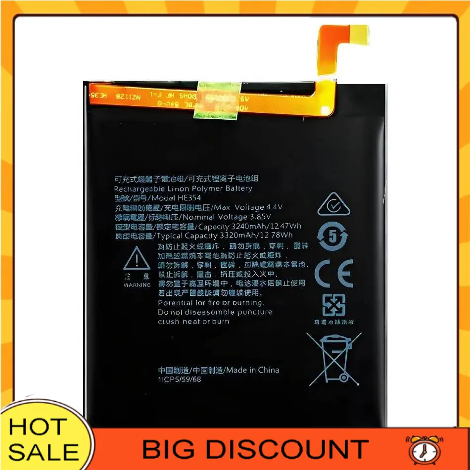 HE354 Экологически чистый безопасный аккумулятор мобильного телефона для Nokia 9 Pureview TA-1082 TA-1087 3320 мАч
HE354 Экологически чистый безопасный аккумулятор мобильного телефона для Nokia 9 Pureview TA-1082 TA-1087 3320 мАч