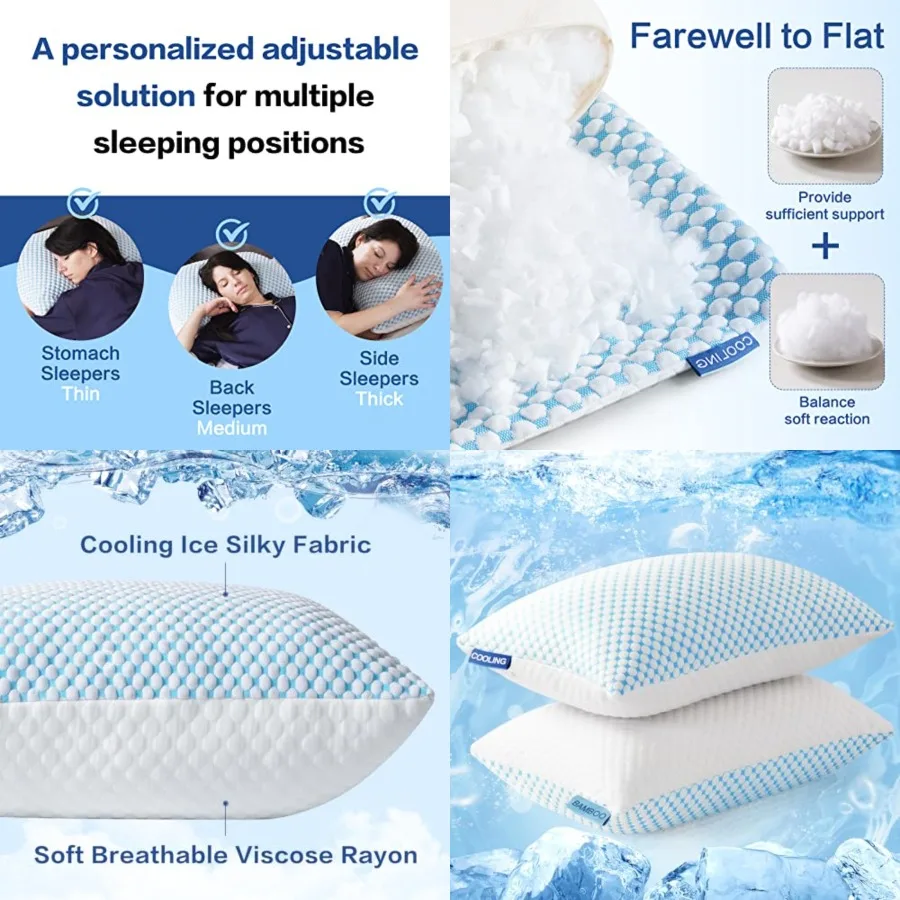 Firm Pillows Shredded Memory Foam with Adjustable Fill - Queen Size Set of 2, Removable Cooling Cover for Hot Sleepers, Cool Be
Firm Pillows Shredded Memory Foam with Adjustable Fill - Queen Size Set of 2, Removable Cooling Cover for Hot Sleepers, Cool Be