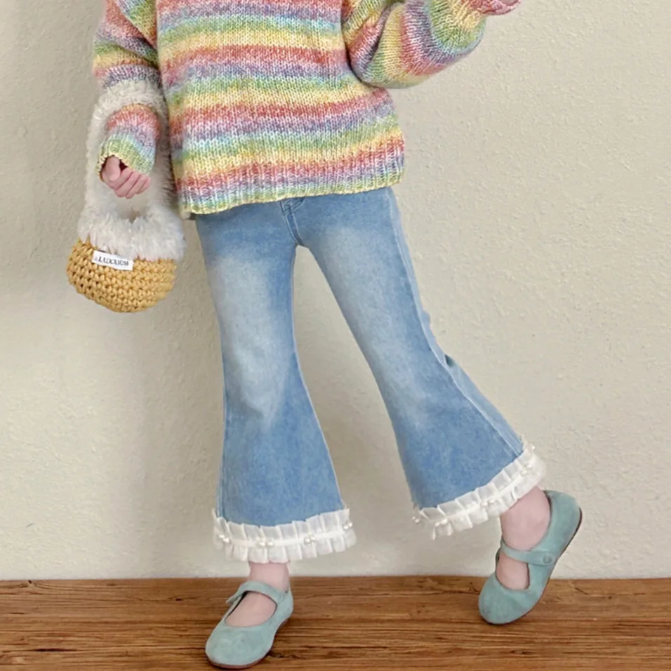 Girls Pants 2024 Autumn New Childrens Clothes Korean Style Girls Baby Foreign Style Lace Flared Jeans Casual Simple Daily
Girls Pants 2024 Autumn New Childrens Clothes Korean Style Girls Baby Foreign Style Lace Flared Jeans Casual Simple Daily