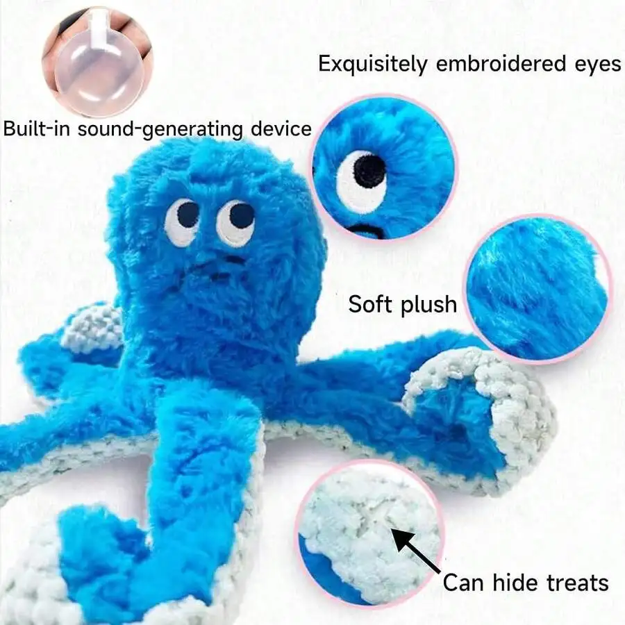 Blue Octopus Plush Dog Toy With Squeaker And Treat Pockets
Blue Octopus Plush Dog Toy With Squeaker And Treat Pockets