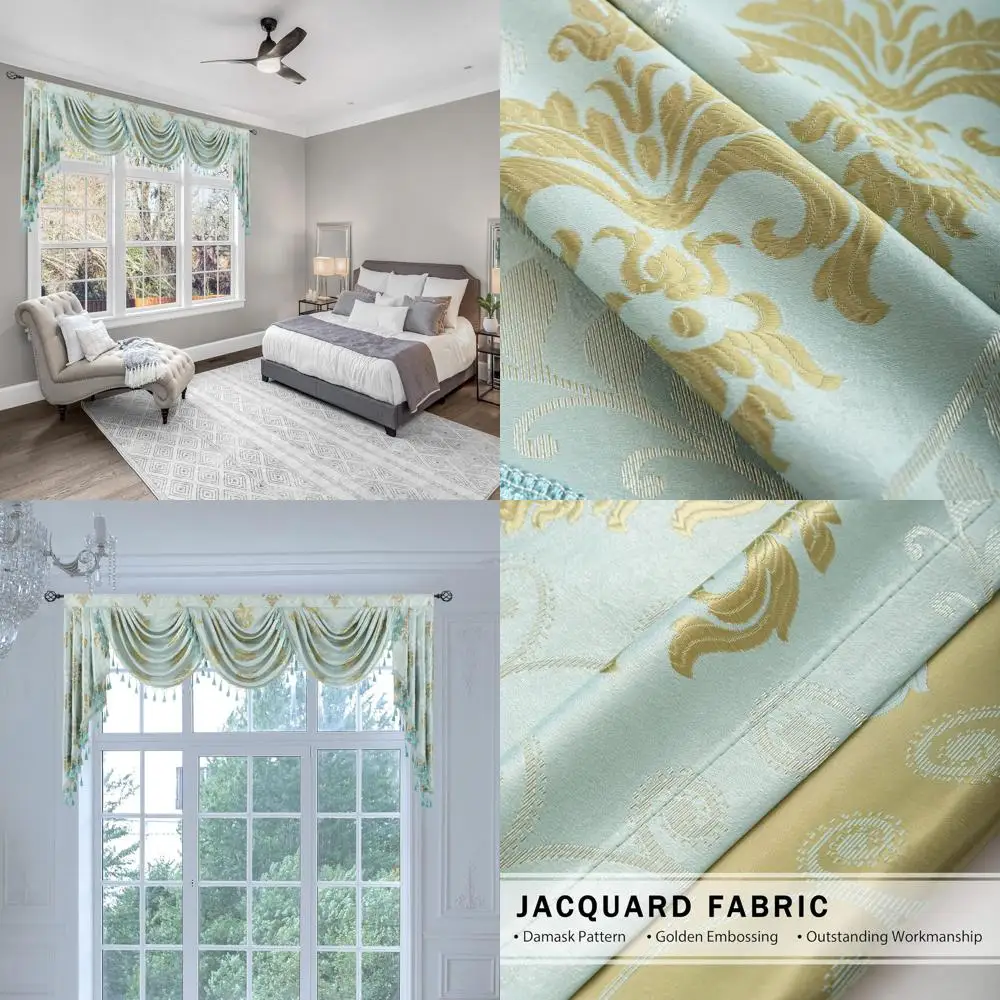 Aqua Damask Waterfall Valance with Tassels and Beads, 89 Inch for Living Room, Bedroom, and Children's Room
Aqua Damask Waterfall Valance with Tassels and Beads, 89 Inch for Living Room, Bedroom, and Children's Room