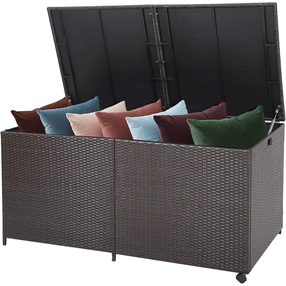 175 Gallon Outdoor Storage Box, Wicker Patio Deck Box with 2 Universal Wheels and Waterproof Zippered Liner, Outdoor Storage
175 Gallon Outdoor Storage Box, Wicker Patio Deck Box with 2 Universal Wheels and Waterproof Zippered Liner, Outdoor Storage