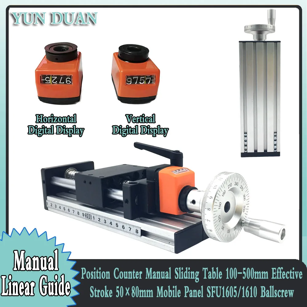 CNC Manual Linear Guide 50×80mm Mobile Panel Manual Position Counter Sliding Table 100-500mm Stroke SFU1605/SFU1610 C7Ballscrew
CNC Manual Linear Guide 50×80mm Mobile Panel Manual Position Counter Sliding Table 100-500mm Stroke SFU1605/SFU1610 C7Ballscrew