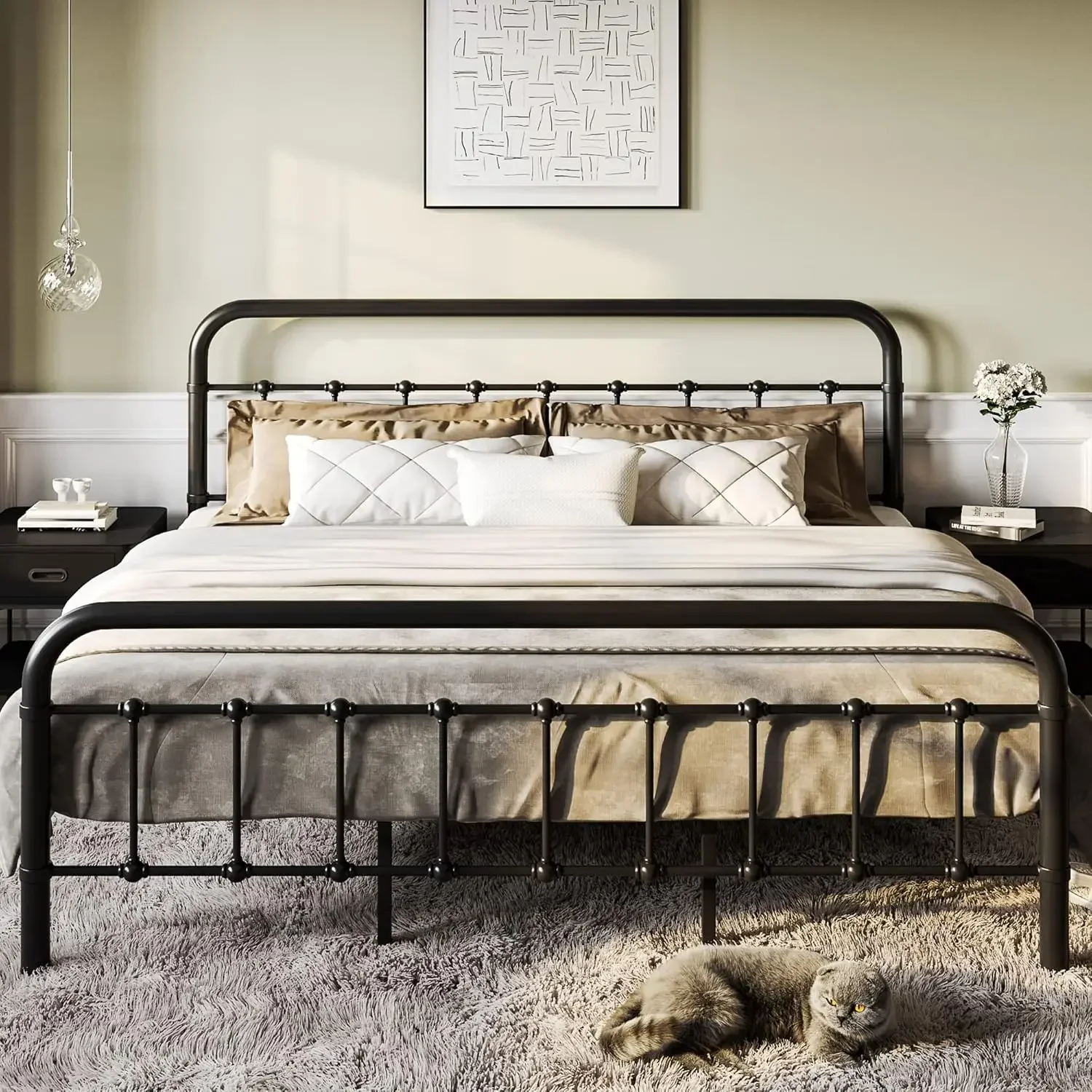Vintage Style Headboard and Footboard, Heavy Duty Mattress Foundation, No Box Spring Needed, Easy Assembly, Black
Vintage Style Headboard and Footboard, Heavy Duty Mattress Foundation, No Box Spring Needed, Easy Assembly, Black
