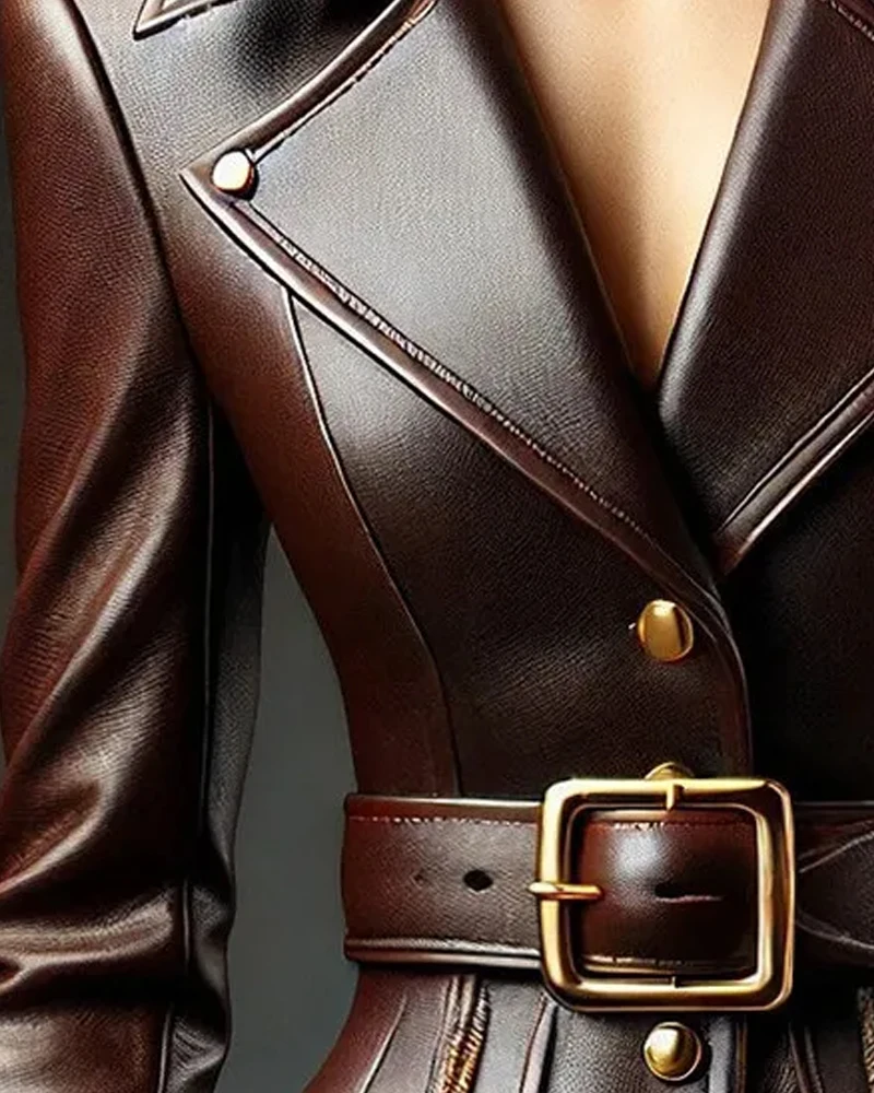 Women's PU Leather Lapel Mini Dress Long Sleeve Waist Belt Button Decor Slim Chic For Daily Party Office Autumn Fashion Outfit
Women's PU Leather Lapel Mini Dress Long Sleeve Waist Belt Button Decor Slim Chic For Daily Party Office Autumn Fashion Outfit