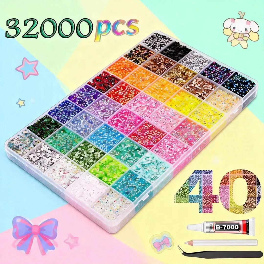 32000Pcs 40Grid AB & Jelly Resin Rhinestone Kit - 2/3/4/5/6mm Flatback Gems for DIY Nail Art, Phone Case, Clothing, Glasses, Hat
32000Pcs 40Grid AB & Jelly Resin Rhinestone Kit - 2/3/4/5/6mm Flatback Gems for DIY Nail Art, Phone Case, Clothing, Glasses, Hat