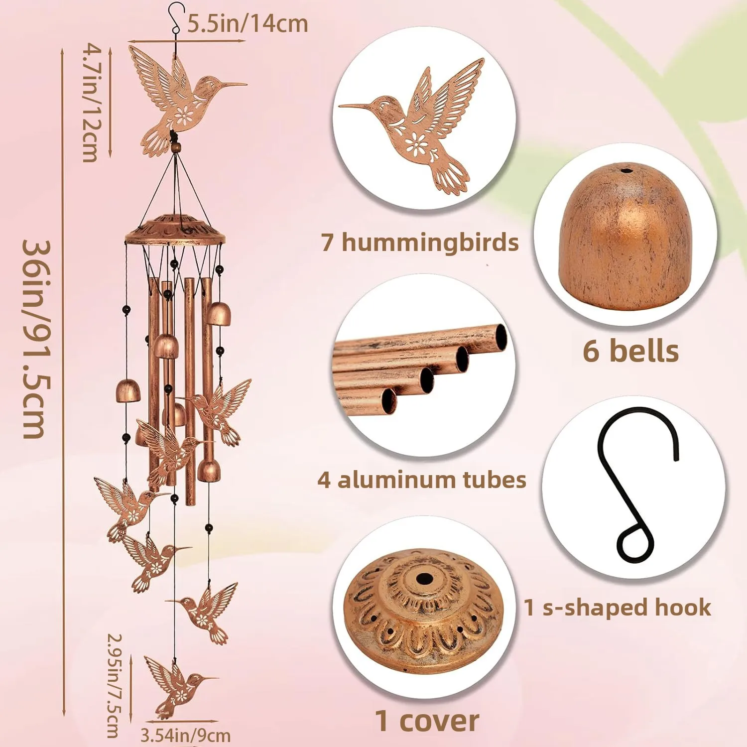 Retro metal wind chime 36 inch hummingbird pendant creative animal wind chime outdoor courtyard decoration
Retro metal wind chime 36 inch hummingbird pendant creative animal wind chime outdoor courtyard decoration
