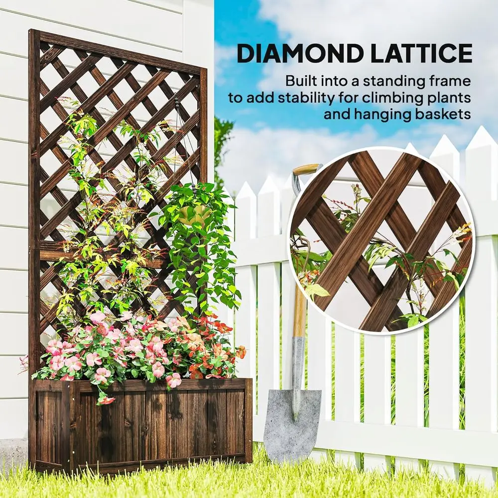 59 Brown Raised Wooden Garden Bed with Trellis Outdoor Planter Box with Drainage Holes for Climbing Plants
59 Brown Raised Wooden Garden Bed with Trellis Outdoor Planter Box with Drainage Holes for Climbing Plants