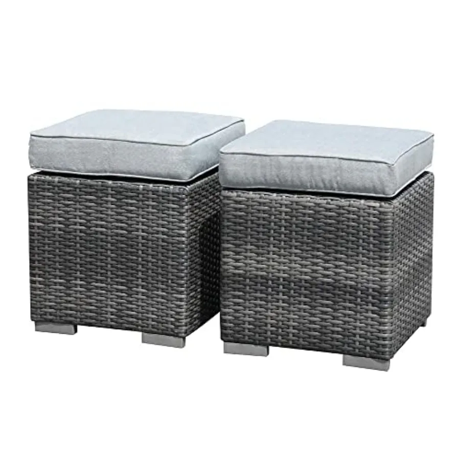 Outdoor patio ottoman set for indoor/outdoor use, all-weather wicker rattan, light beige, includes pre-installed cushions, no a
Outdoor patio ottoman set for indoor/outdoor use, all-weather wicker rattan, light beige, includes pre-installed cushions, no a