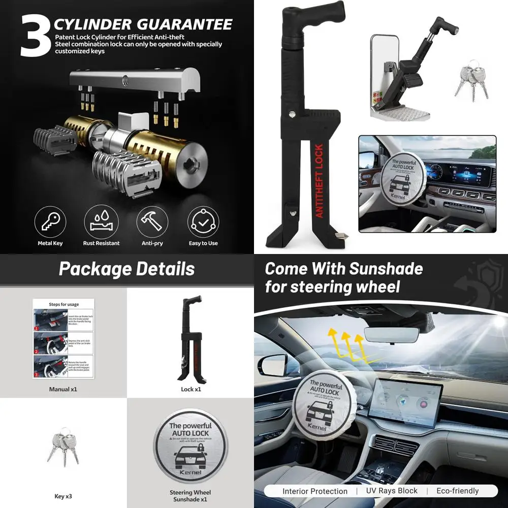 Замок педали тормоза, противоугонное автомобильное устройство, замок засов педали тормоза или сцепления, противоугонная система автомобиля с солнцезащитными рулевыми колесами
Замок педали тормоза, противоугонное автомобильное устройство, замок засов педали тормоза или сцепления, противоугонная система автомобиля с солнцезащитными рулевыми колесами