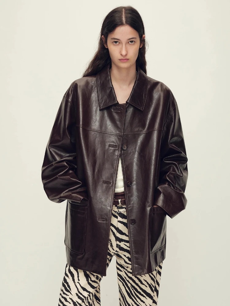 Vintage Genuine Leather Blazer Jackets for Women Spring Autumn High-end Simple Classic Loose Soft Oil Wax Real Sheepskin Coat
Vintage Genuine Leather Blazer Jackets for Women Spring Autumn High-end Simple Classic Loose Soft Oil Wax Real Sheepskin Coat