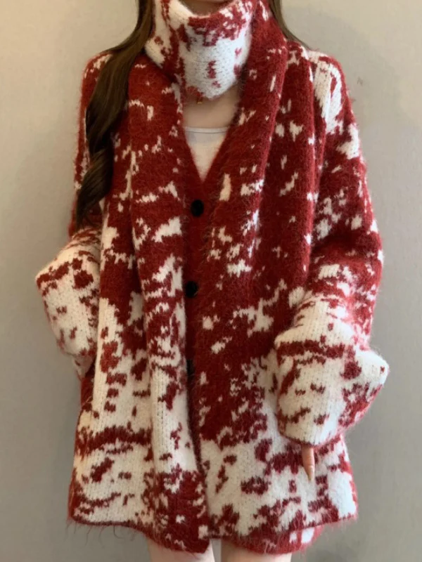 Red Floral Embroidery Knitted Sweater Coat Women's Winter New Style plus Size with Scarf Medium Length Open Cardigan
Red Floral Embroidery Knitted Sweater Coat Women's Winter New Style plus Size with Scarf Medium Length Open Cardigan