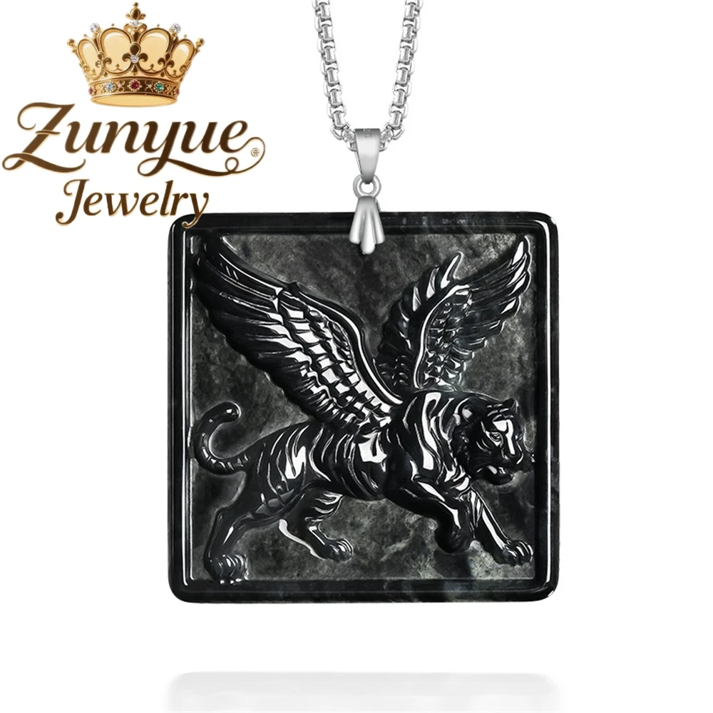 S925 Silver Set With Natural Black Jadeite Like Adding Wings To A Tiger Pendant Luxury Quality Fashion Fine Jewelry Exquisite
S925 Silver Set With Natural Black Jadeite Like Adding Wings To A Tiger Pendant Luxury Quality Fashion Fine Jewelry Exquisite